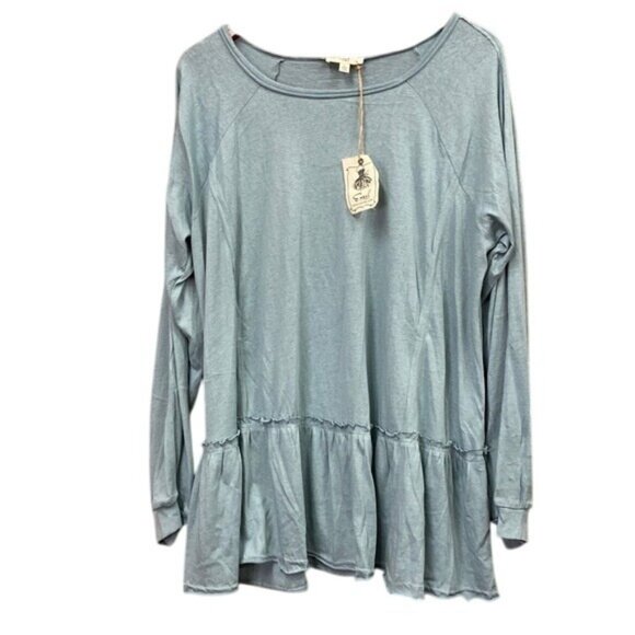 Easel Long Sleeve Blue Ruffle Tunic Top NWT Large - Picture 1 of 8